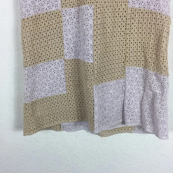Urban Outfitters Kay Cream Tan Patchwork 70s Eyelet Shift Mini Dress Medium - Picture 10 of 15